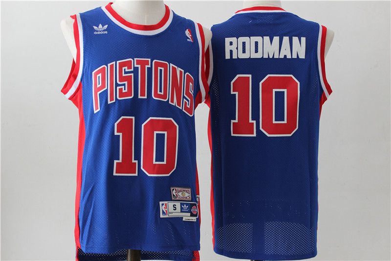 Men Detroit Pistons 10 Rodman Blue Throwback Stitched NBA Jersey